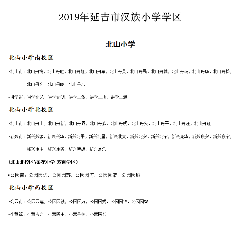 2019年延吉市最新學區劃分出爐