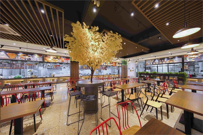 工业风学校食堂装修设计空间饱满且具有活力