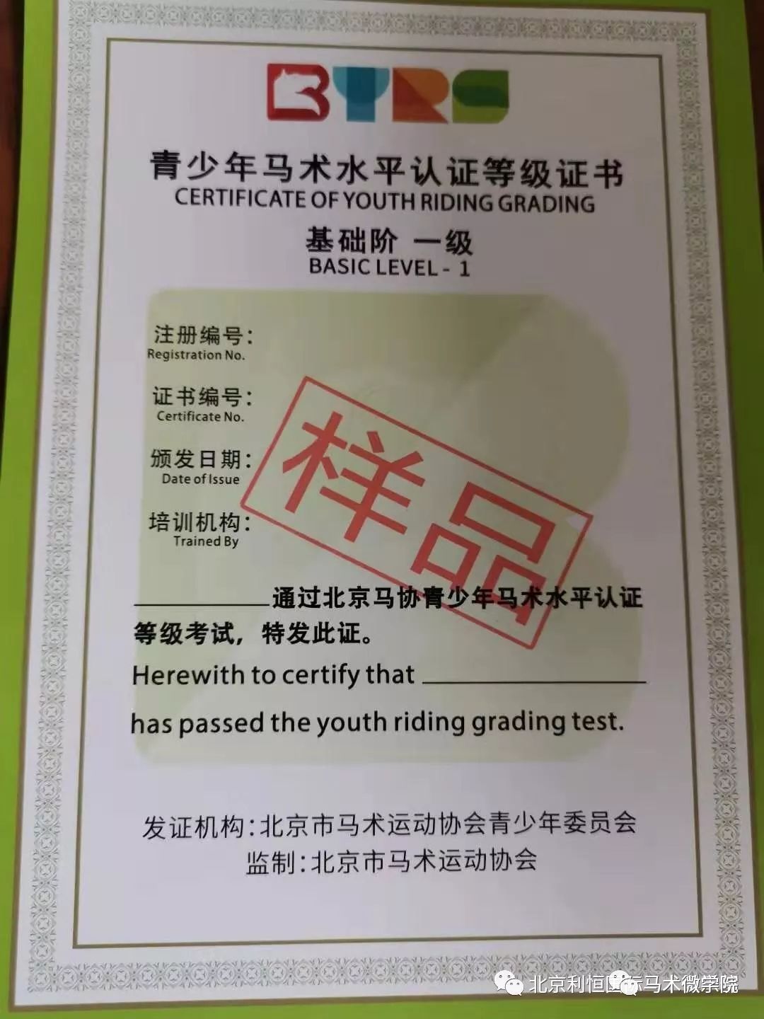 北京马协北京马协青少年骑手马术水平认证考级培训一级报名及课程培训