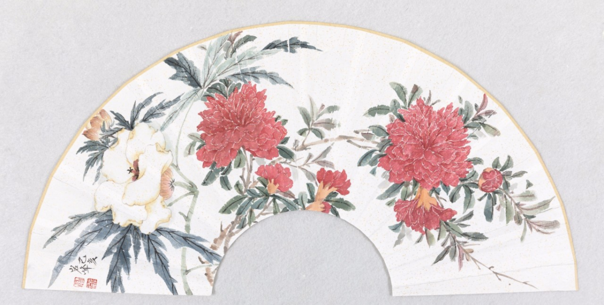 微个展冷香逸韵聂彦锋没骨花鸟画扇面作品