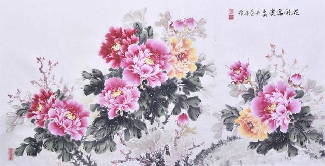 高永柱 绘细细品味其作品,构图中和,饱满,花头的色