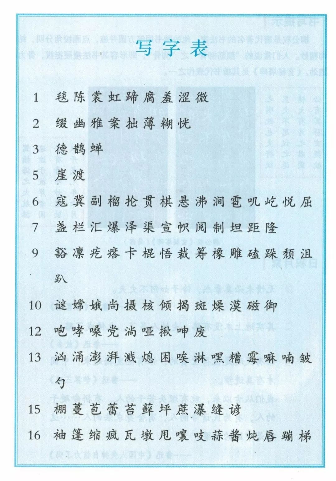 部編版16年級語文上冊識字表寫字表生字大全微精選