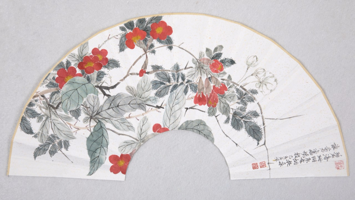 微个展冷香逸韵聂彦锋没骨花鸟画扇面作品