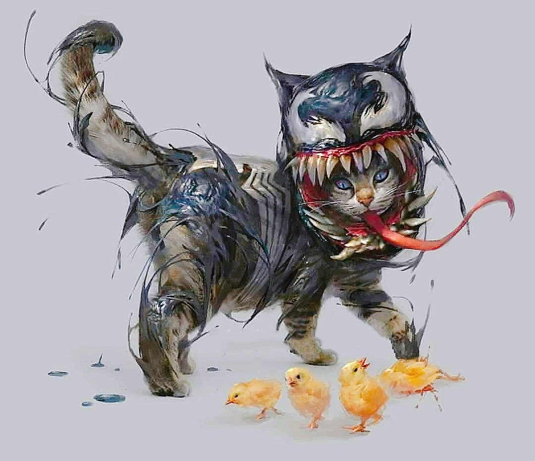 超级英雄变猫咪,死侍本性难改毒液气场太强,看到小蜘蛛笑的胃疼