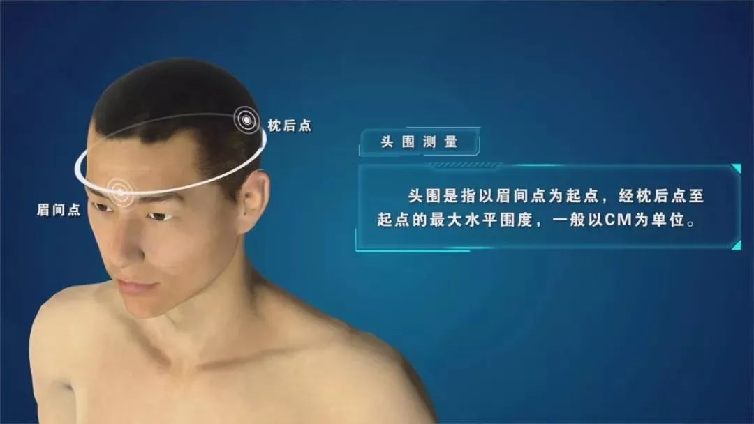 头围是指以眉间点为起点,经枕后点至起点的围度.