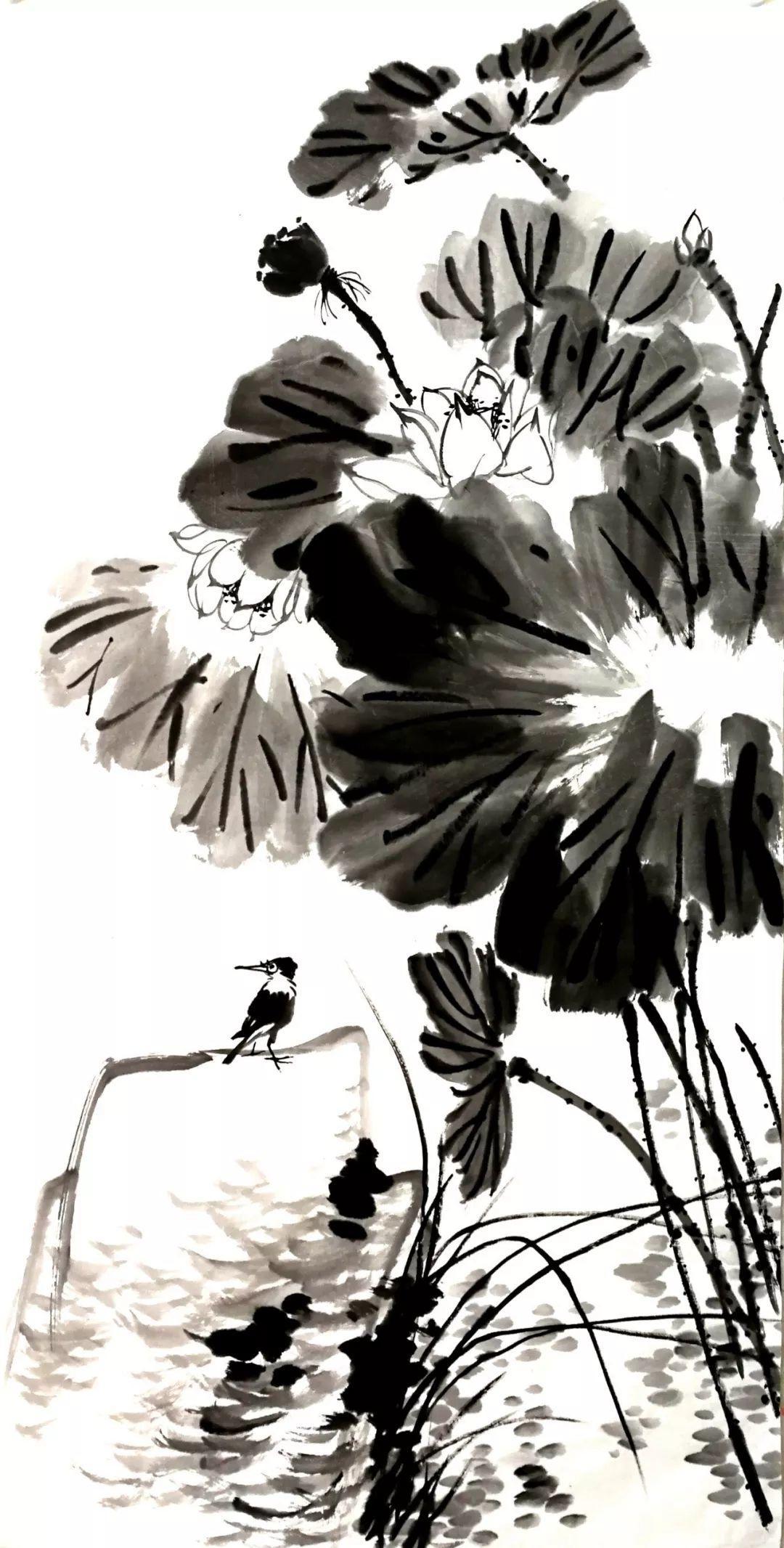 原创为何创作水墨荷花多直接用水墨渲染荷叶之色而不直接用翠绿色