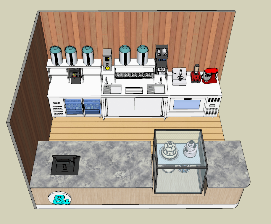奶茶店設備水吧檯擺放設計