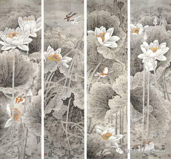 传世荷花风姿别样——刘德功工笔花鸟作品欣赏