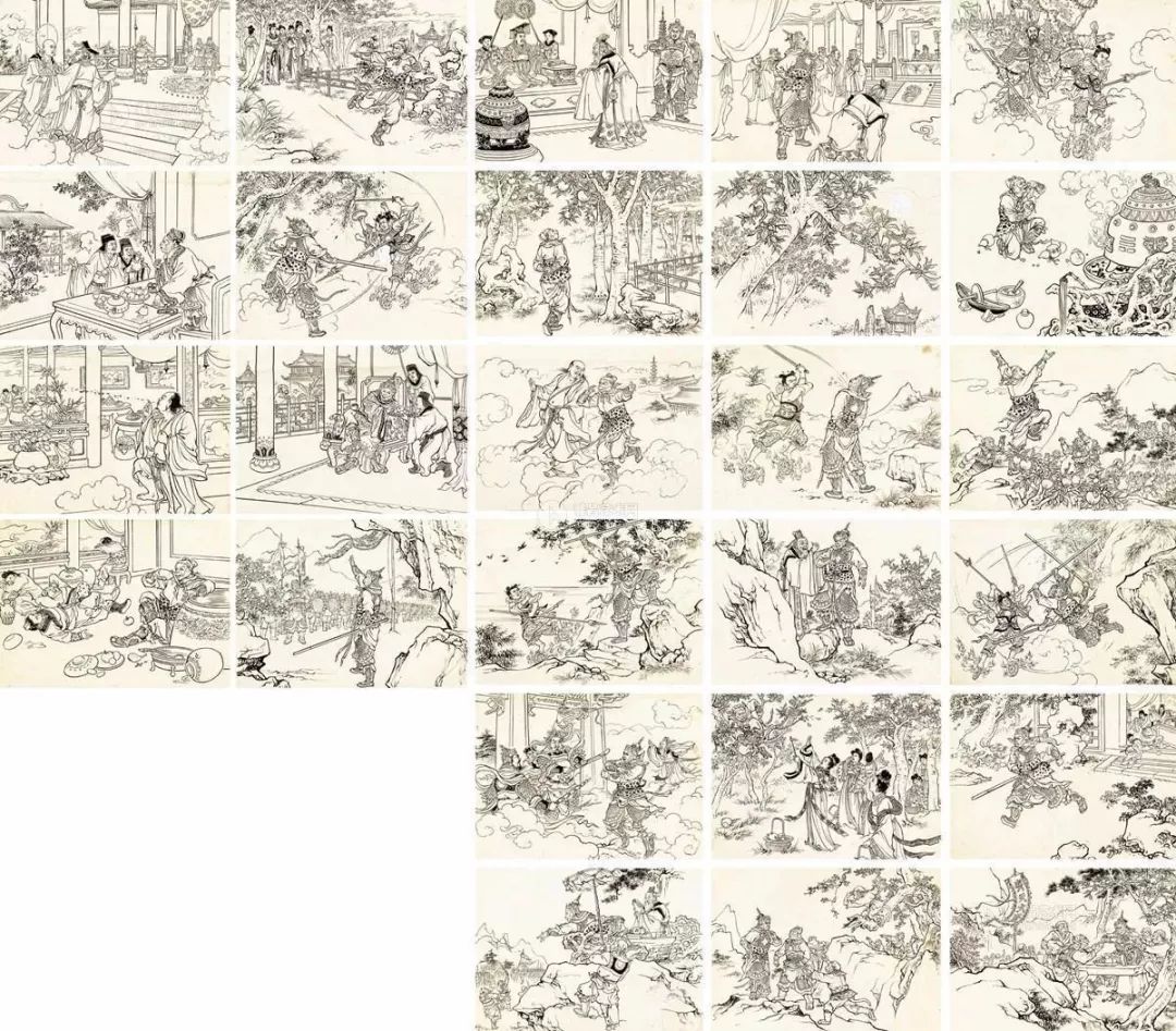 1956年作 孙悟空大闹天宫 连环画原稿(全) (二十六帧) 纸本 水墨线描