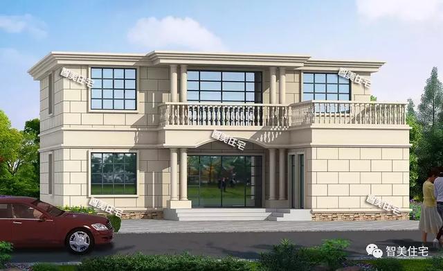 146136米农村别墅l型地形上建房平屋顶也很美观