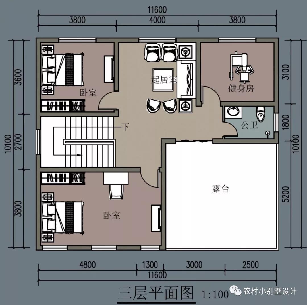 農村別墅12x10米3層好設計,四平八穩5間臥室