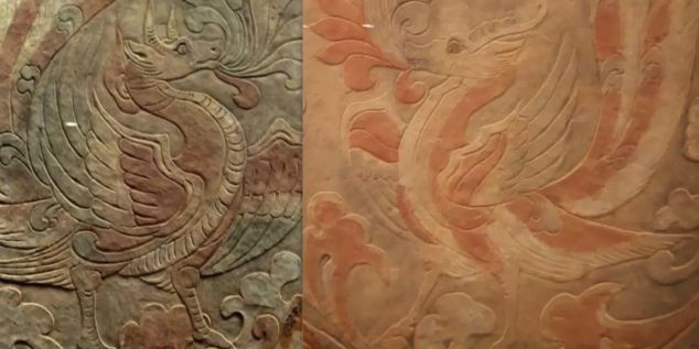太原东郊王家峰北齐武安王徐显秀墓右边墓门上的千秋万岁浮雕形象
