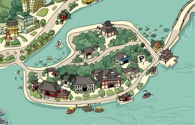 杭州西湖手绘地图08自麦扑文创↓现在也有越来越多的文创机构与导航