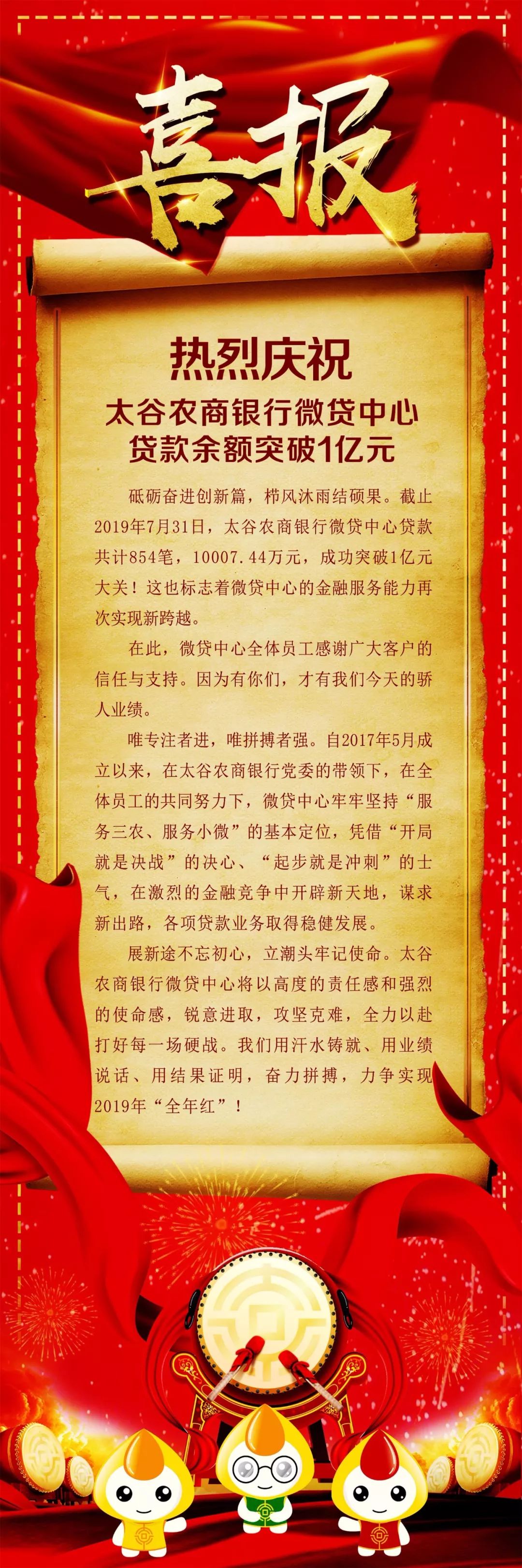 【喜报】热烈庆祝太谷农商银行微贷中心贷款余额突破1亿元!