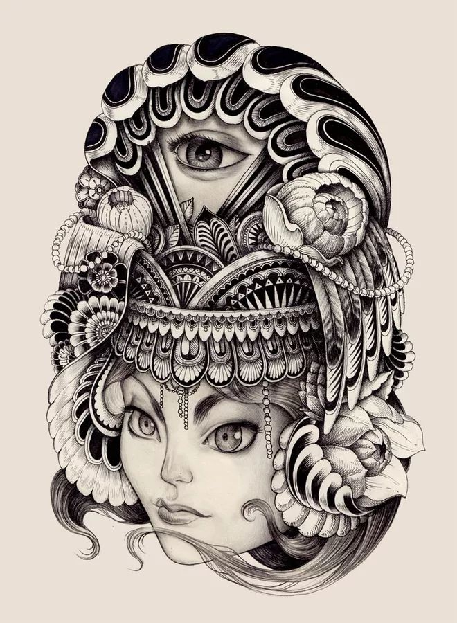 纹身式插画风格iainmacarthur离奇生动的人物肖像