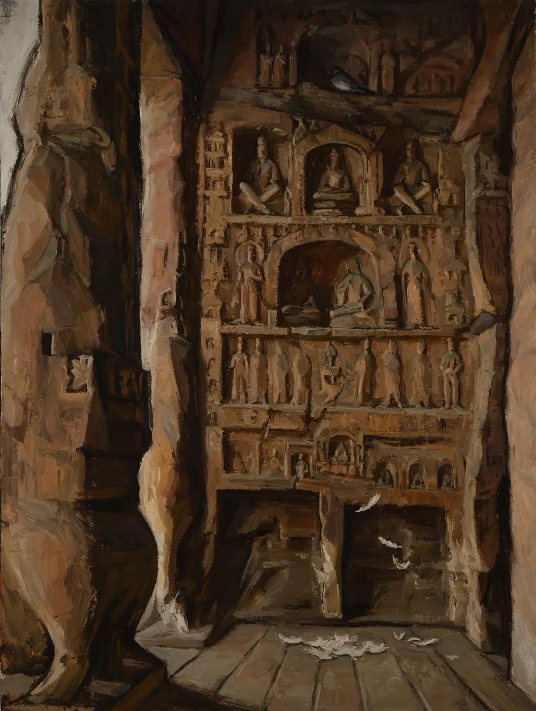 《石窟61家园之二》150x200cm 布面油画 2015年汪鹏飞说,只有不断