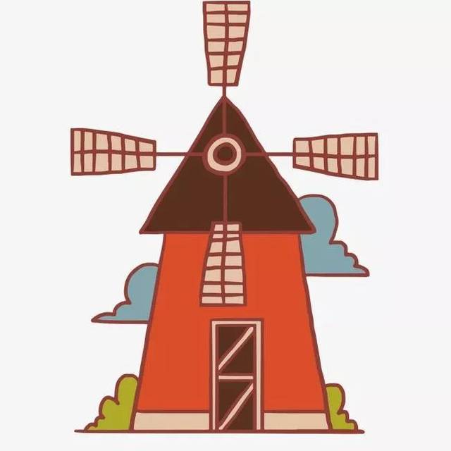 荷兰风车简笔画 彩色图片