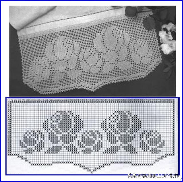 「钩编图解」127种圆角网格玫瑰花边