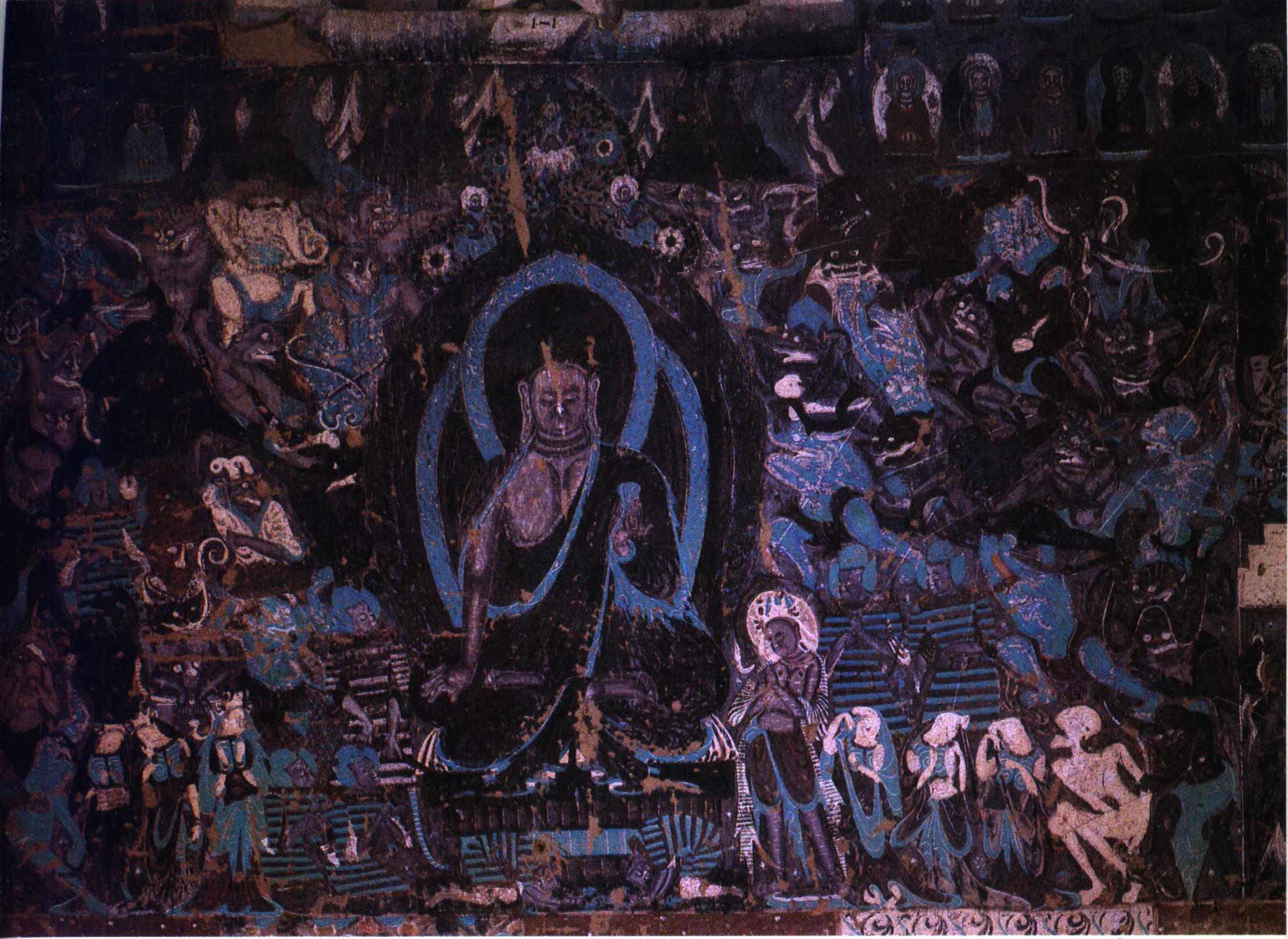 敦煌石窟北魏254窟2南壁释迦降魔动画降魔成道高清大图