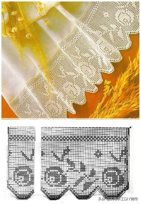 「钩编图解」127种圆角网格玫瑰花边