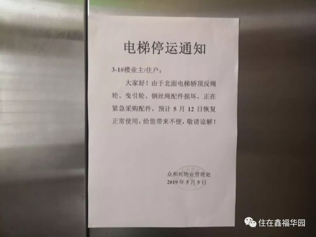 鑫福华园一部电梯停运需要更换这些部件