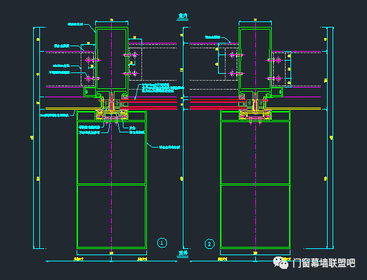 竖明横隐玻璃幕墙节点大样图
