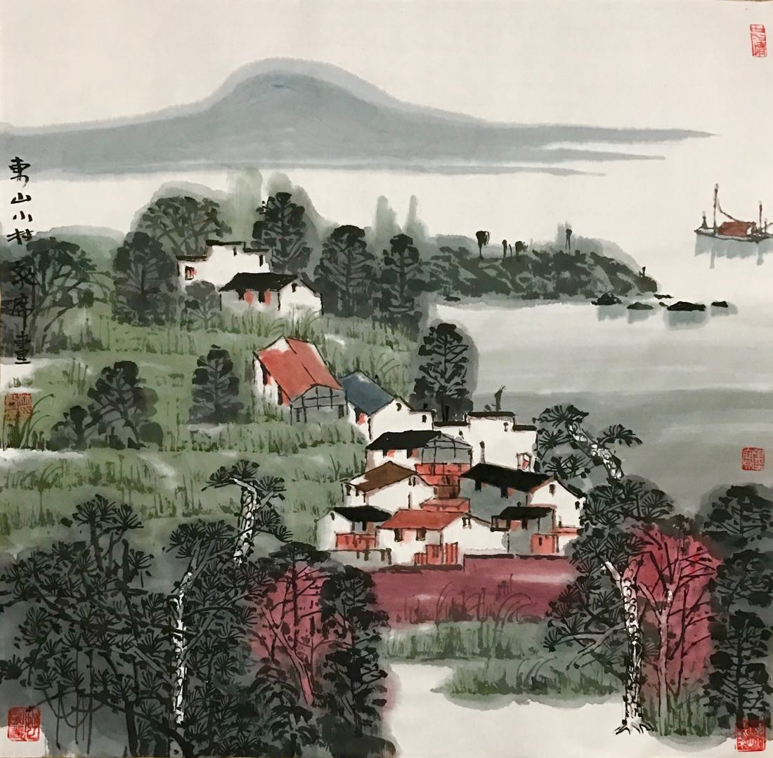 青绿山水境江南烟雨情观林敦席先生画作有感