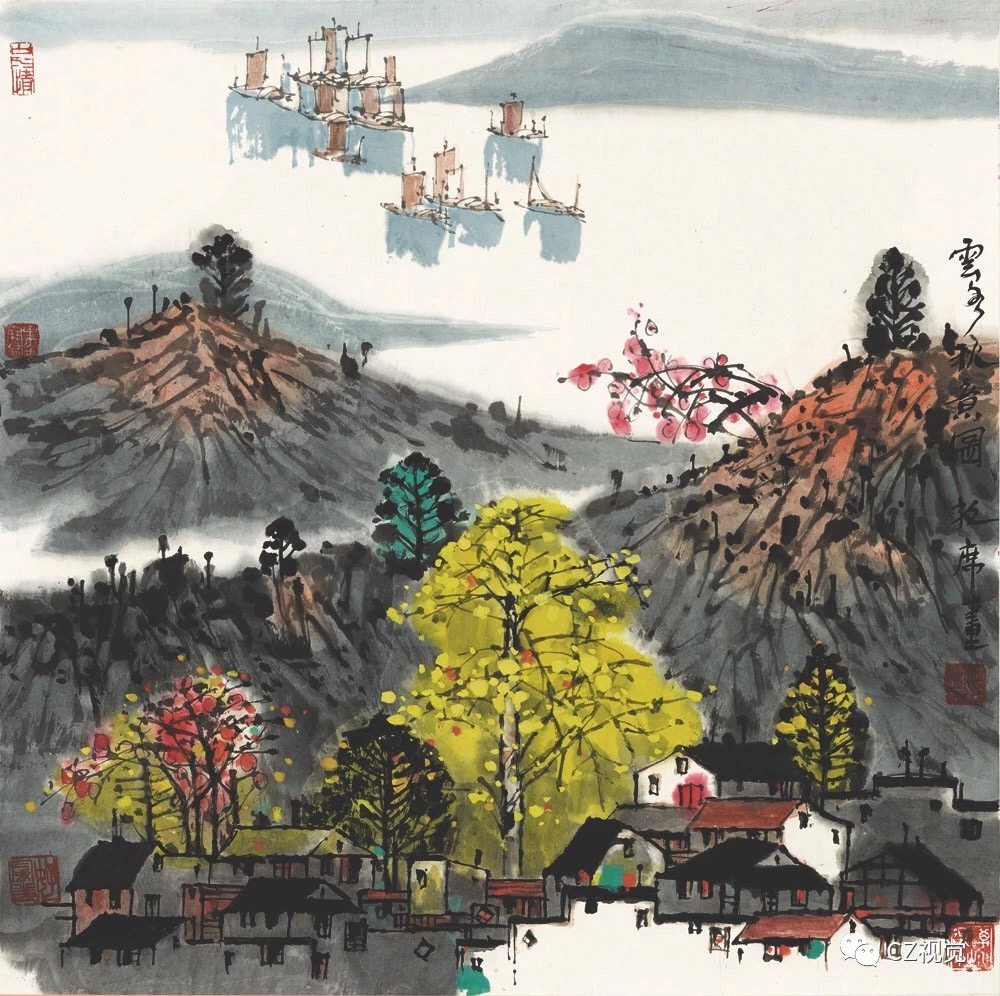 青绿山水境江南烟雨情观林敦席先生画作有感