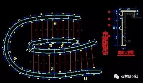 石材旋转楼梯cad素材的正面与侧面平面图参考