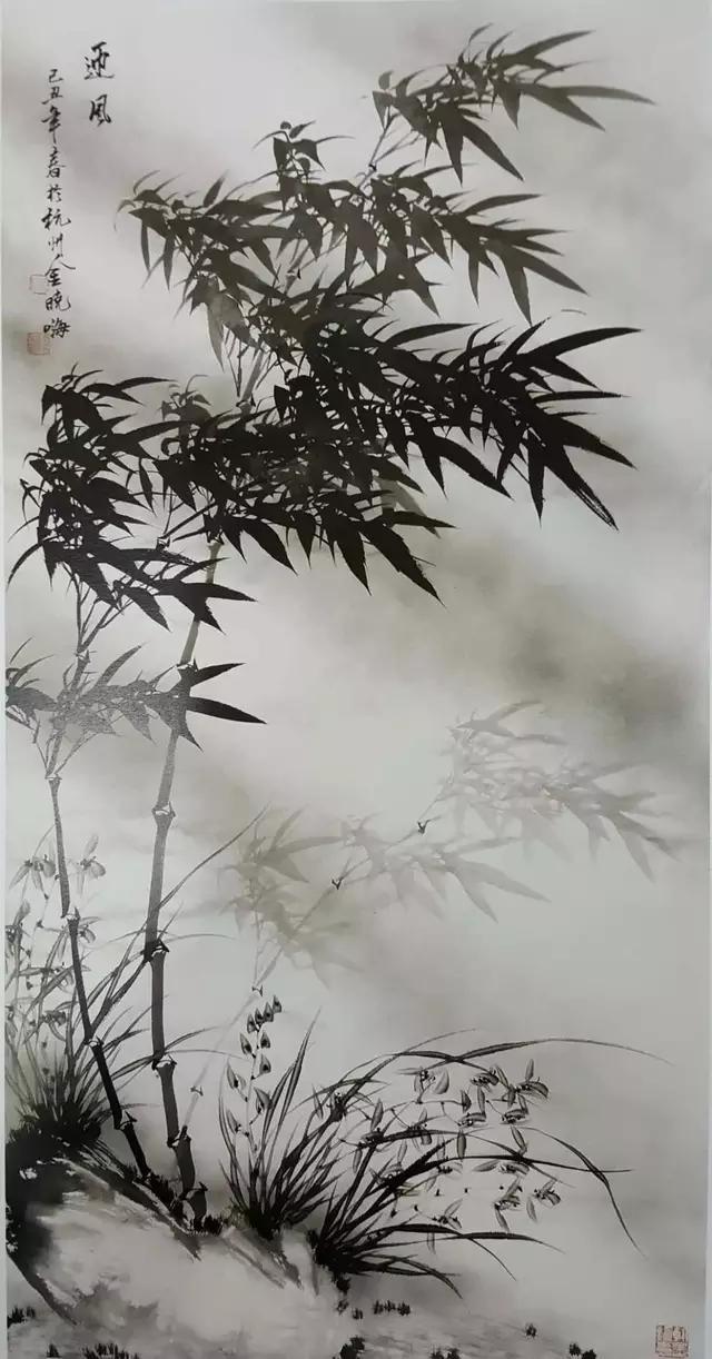 当代著名画家金晓海笔下的竹千姿百态禅意十足
