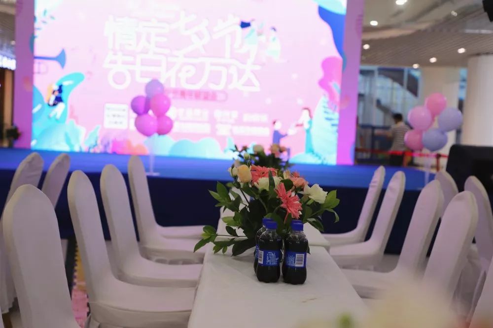 雏菊,木槿,康乃馨工作人员已经布置好现场场地,活动开始前,精美的场地