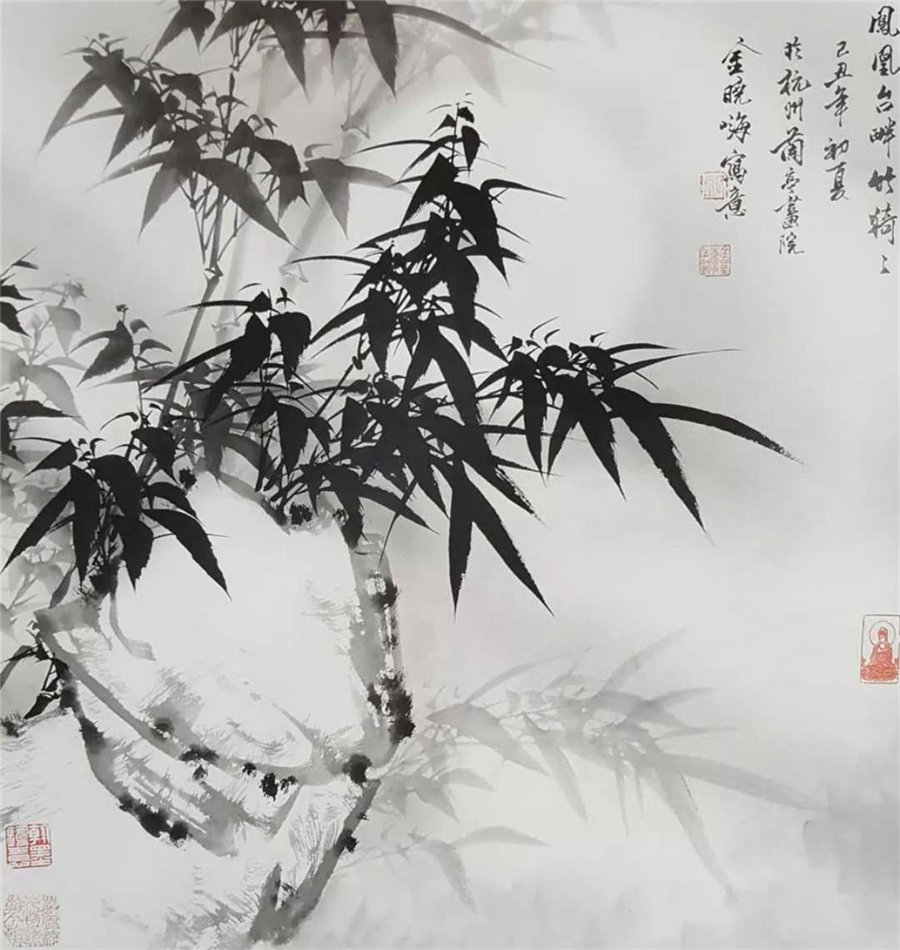 当代著名画家金晓海笔下的竹千姿百态禅意十足