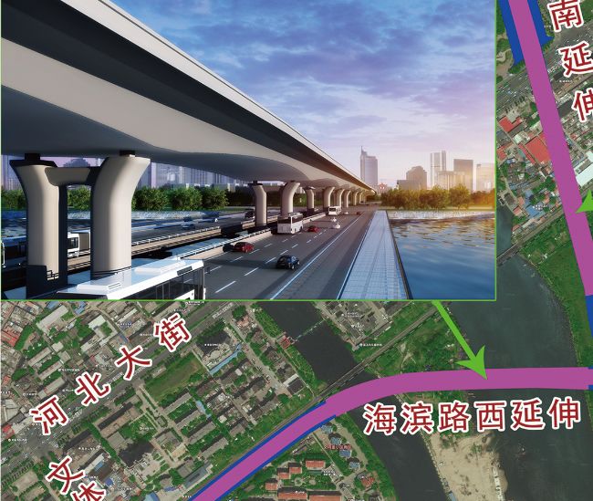 海滨路西延伸工程剖面图效果图西港路难延伸工程海滨路东西延伸工程