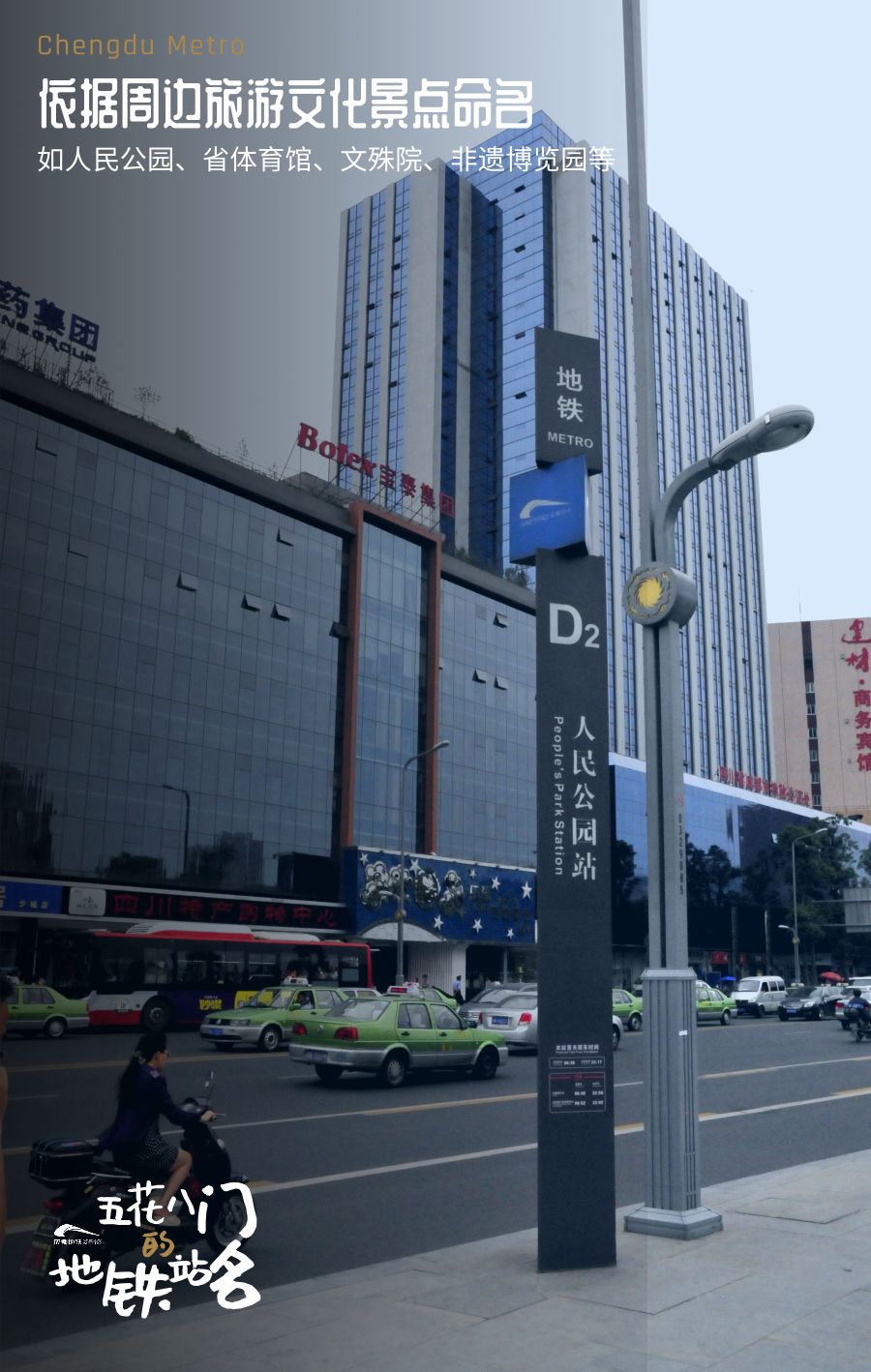 有以周边旅游文化景点命名的,如人民公园,省体育馆,动物园,宽窄巷子