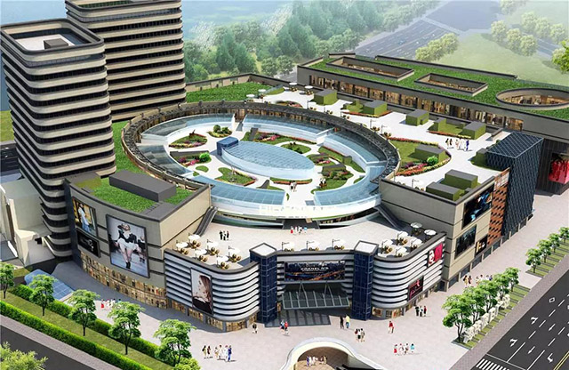 在海东假日广场的外观设计上, 101设计研究院采用曲线,环形等设计元素