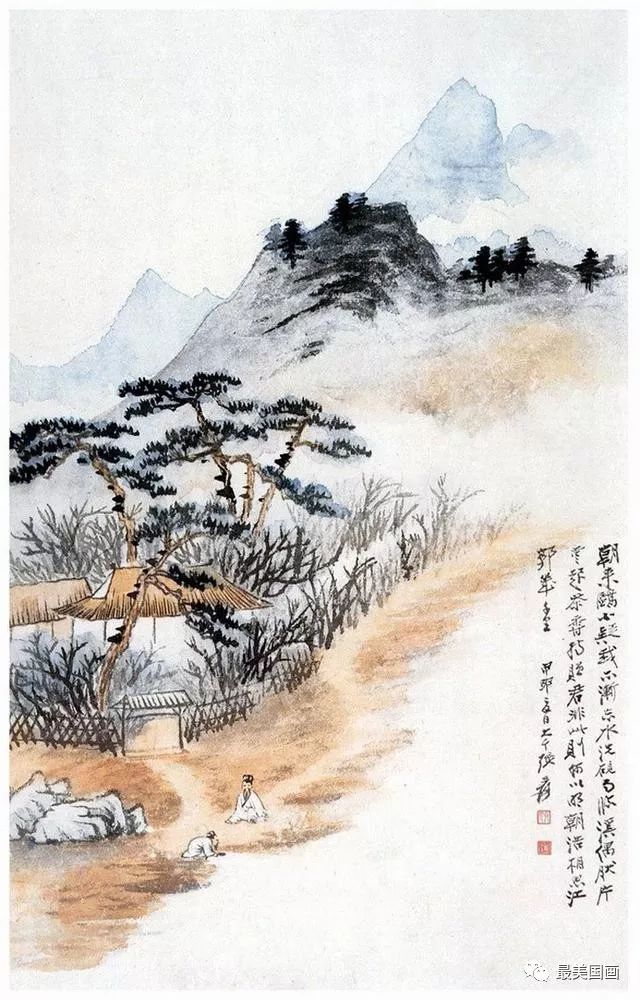 雅致飘逸张大千浅绛山水画
