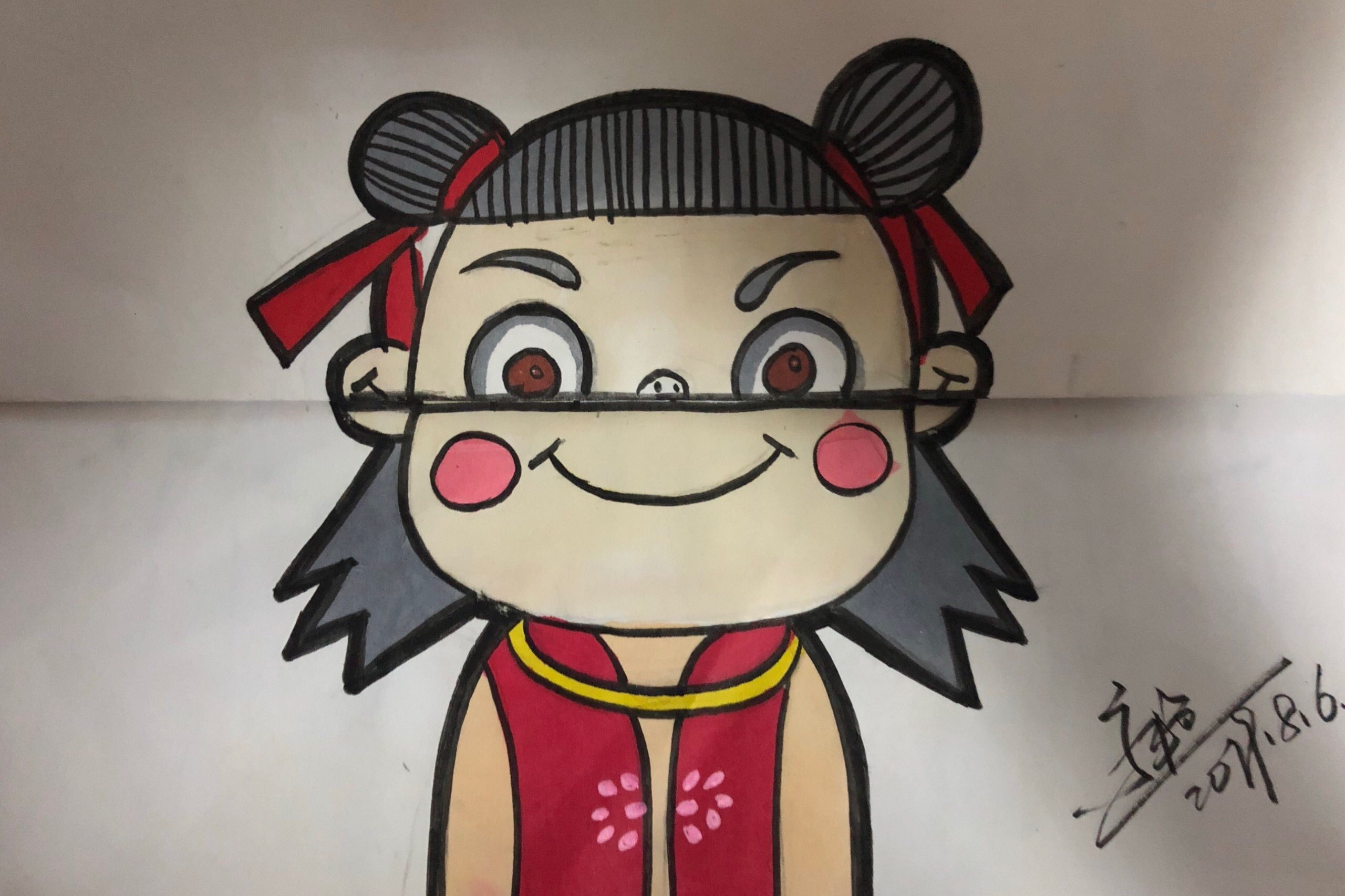 儿童创意画折叠喷火哪吒