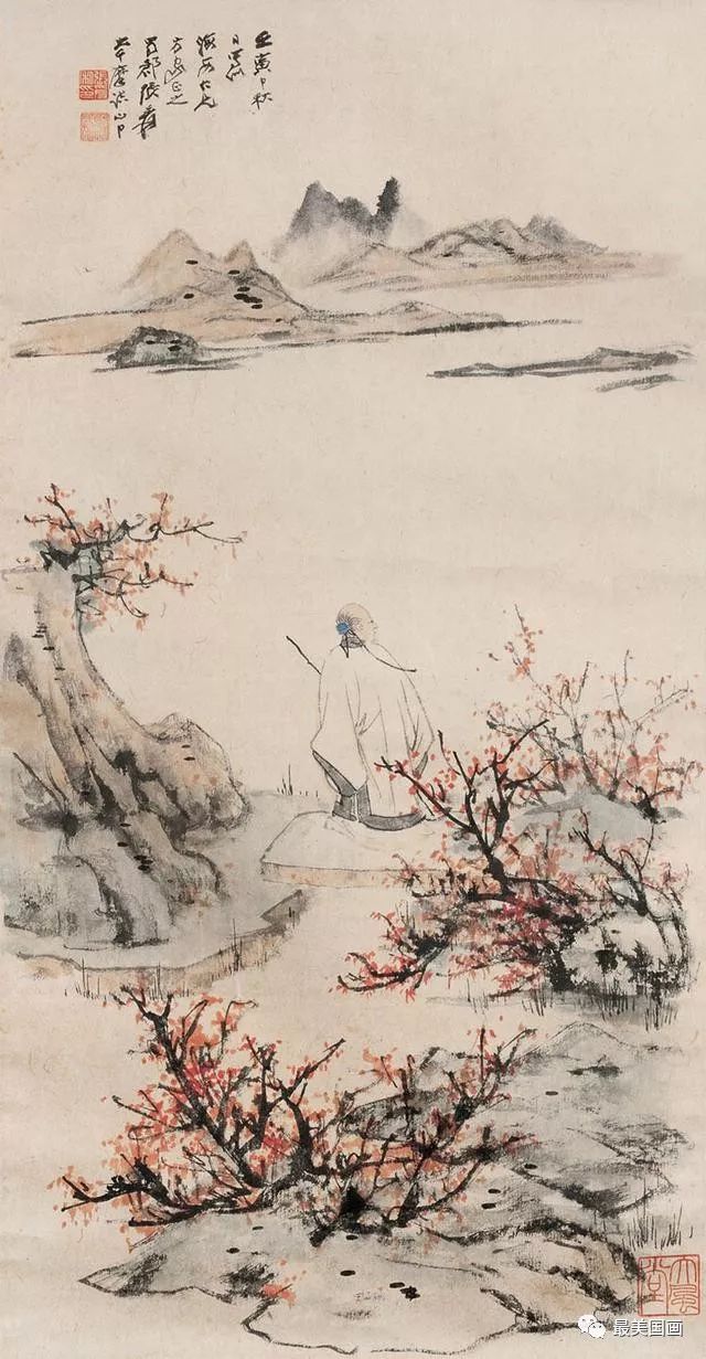 雅致飘逸张大千浅绛山水画