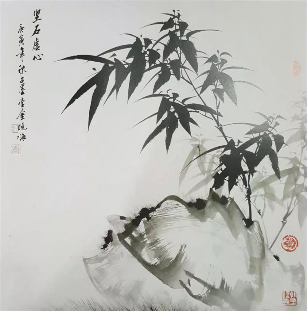 当代著名画家金晓海笔下的竹千姿百态禅意十足