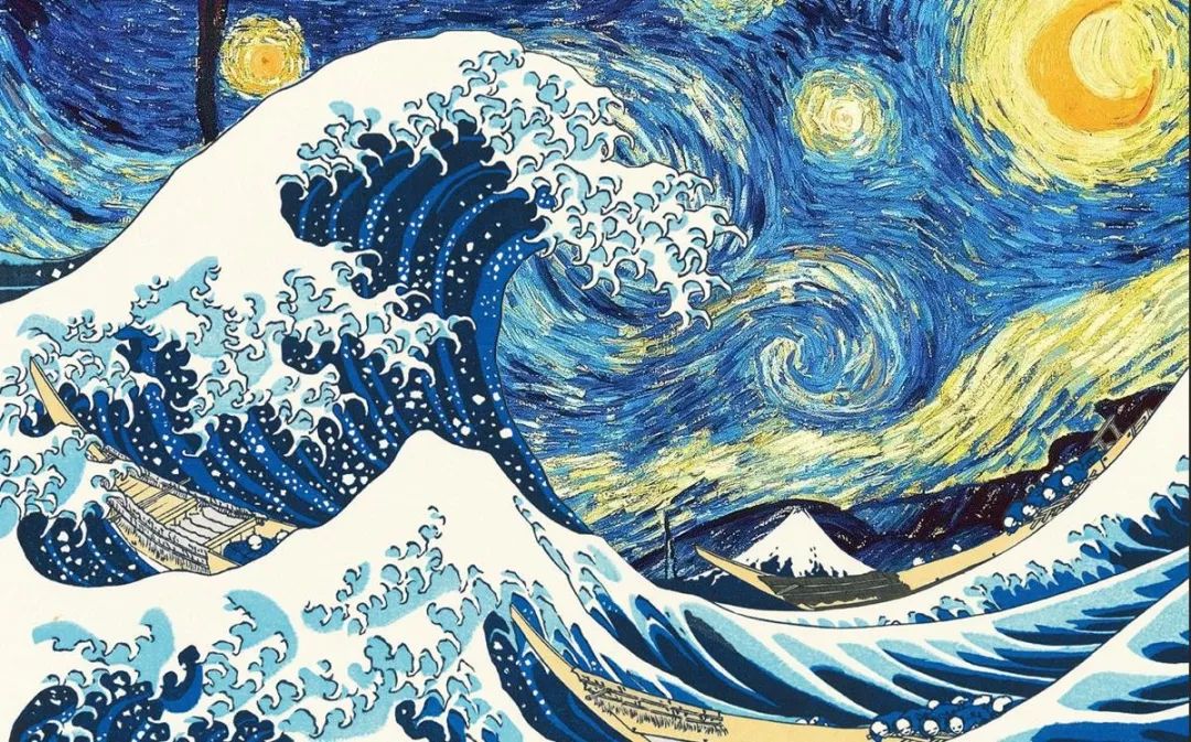 《星夜》《神奈川冲浪里》参考了浮世绘代表画家葛饰北斋的涡卷图