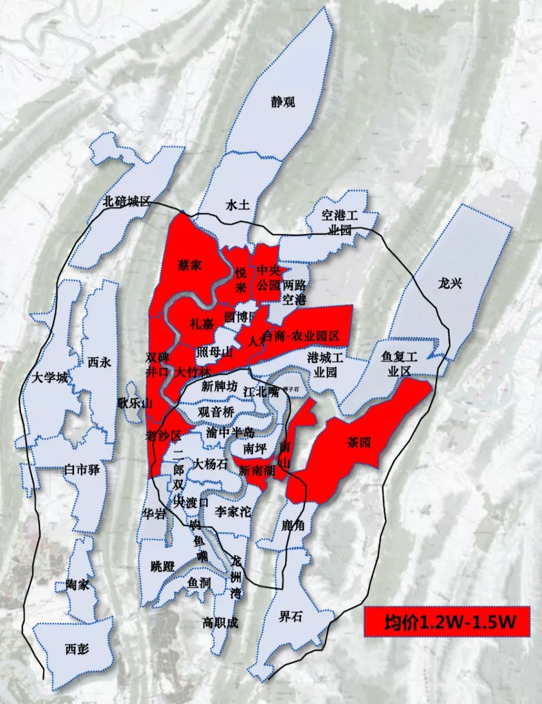 1w;龍興,西永等規劃高地,均價1.0w-1.1w;大