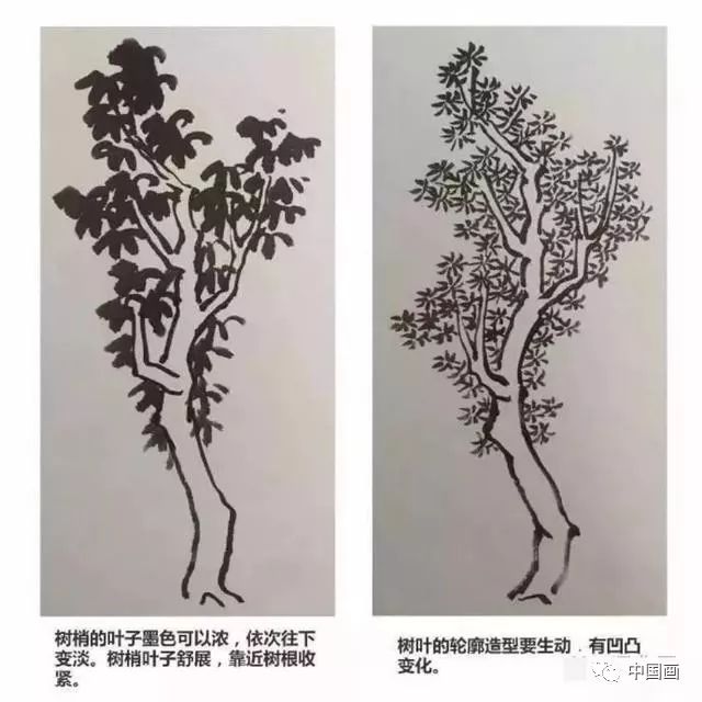 山水画教程:树叶的基本画法