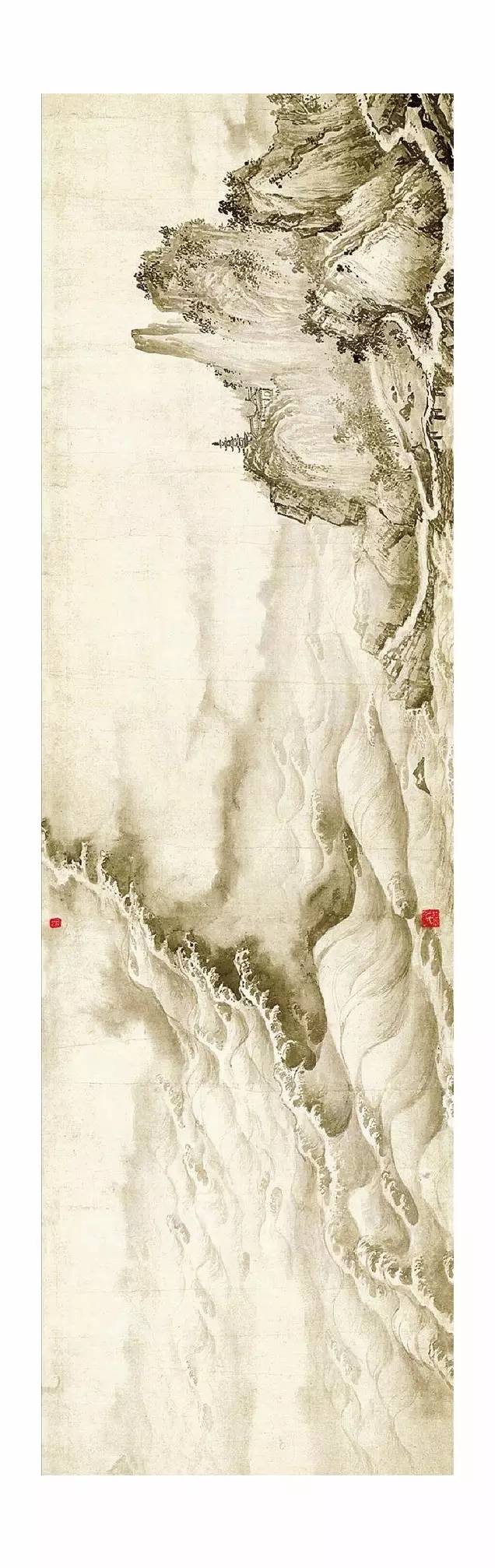 如今我们看到的古代书画中,一般画水有三种方法,其一是"染水法",用