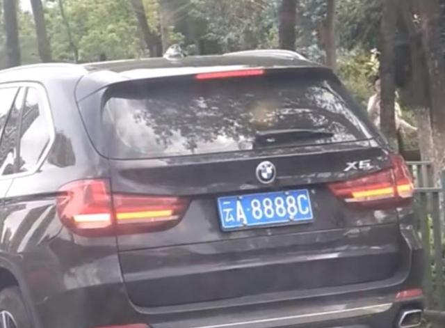 "画面显示,一辆云a牌照的越野车格外醒目,车牌号为"四连发豹子号".