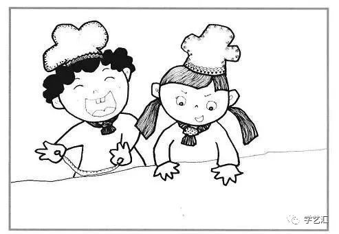 2,画出人物的五官与表情,服饰.