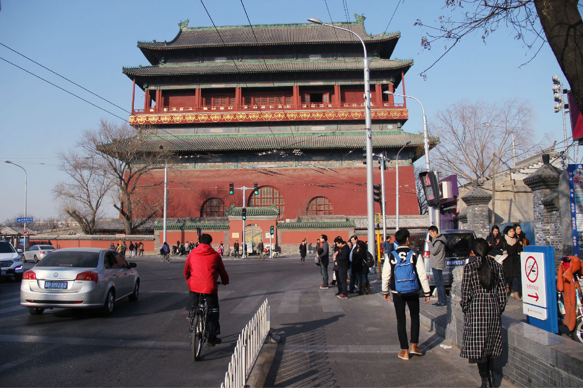 北京风情街鼓楼大街风光古迹遍布纵横钟鼓楼俯视京城内全景