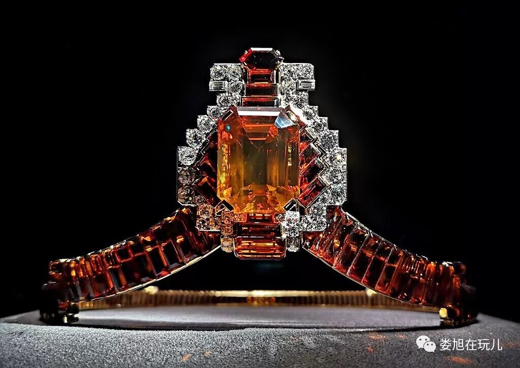 冠冕 1937年金 铂金 钻石八角形深色黄水晶重62.