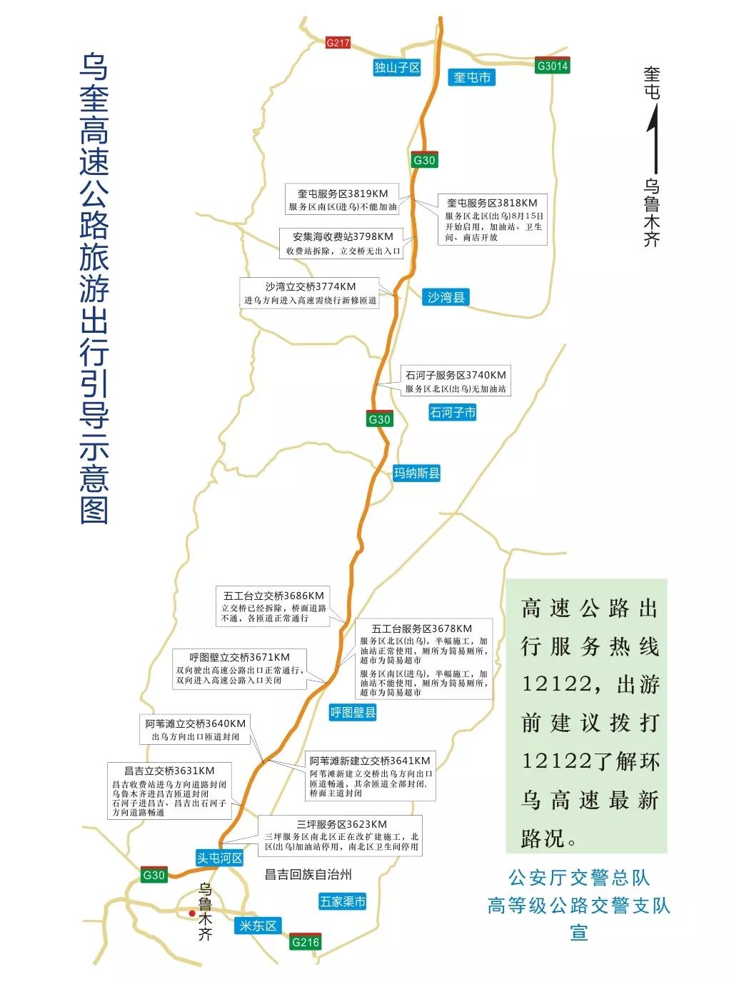 到喀纳斯景区观赏湖光山色或者向进入独库公路自驾游的车辆,乌奎高速