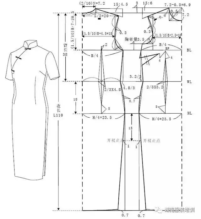 旗袍打版结构图制图图片