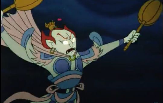 以龙王三太子敖丙为例,在1979年的动画电影《哪吒闹海》中,他面目凶神